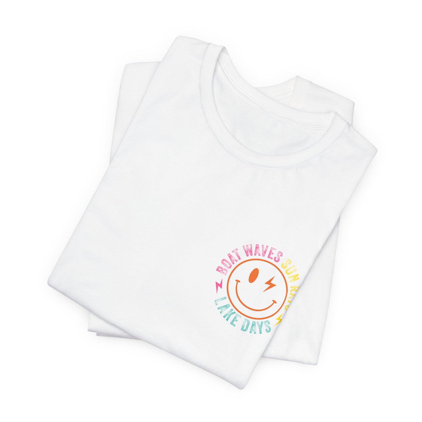 Boat Sun Lake Graphic Tee — Smile Waves Chest Logo